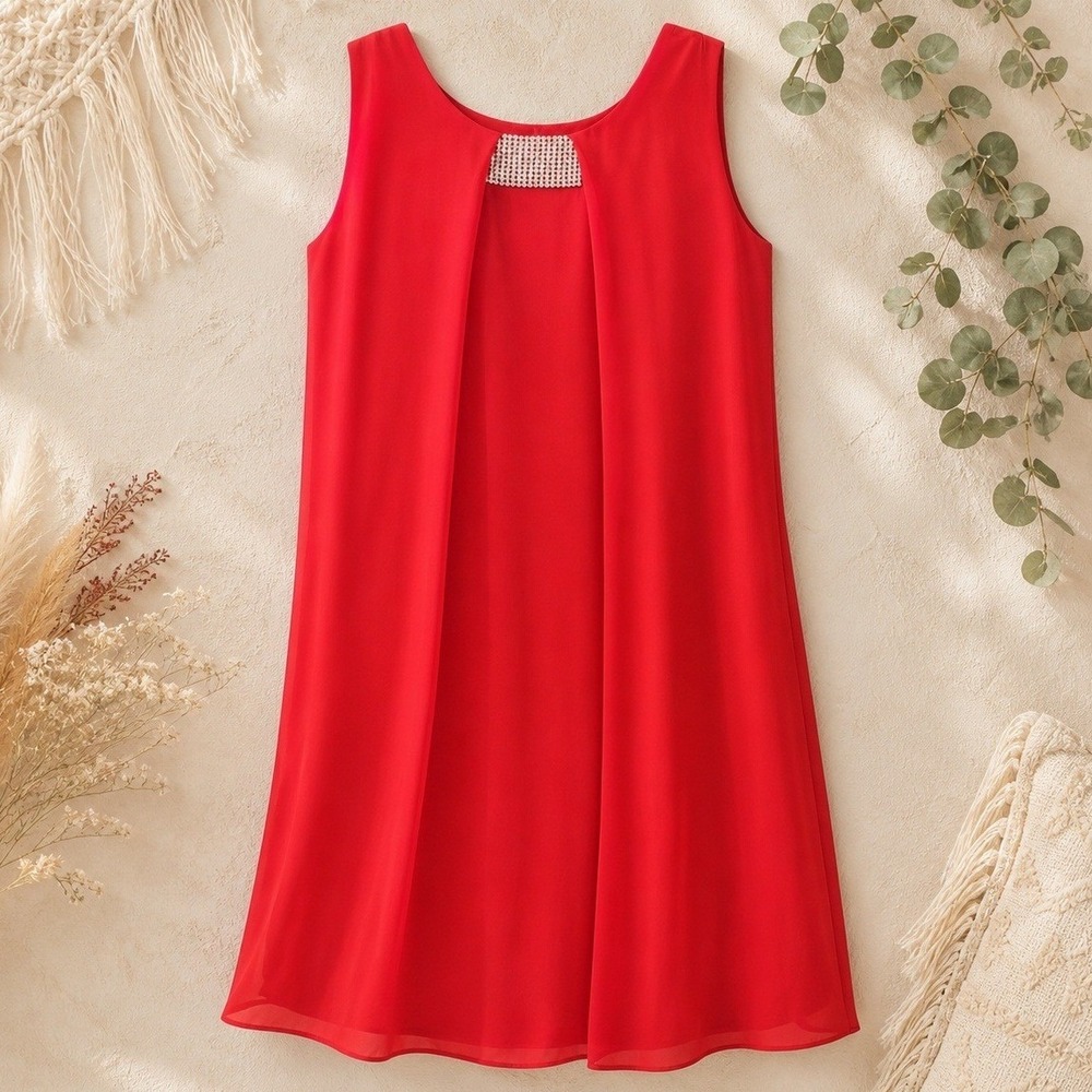 Style & Co Cocktail Dress 6 Coral Punch Rhinestone Sleeveless Shift Party NWT